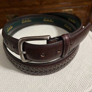 Cabelas Men's Genuine Leather Brown Belt Basket Weave 44” EUC Made In Argentina